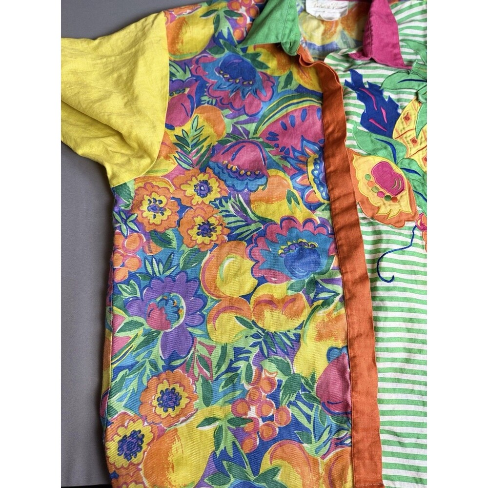 Victor Costa Designer Collection Colorful Patchwork Shirt Womens Size 12 Ramee - Picture 12 of 16